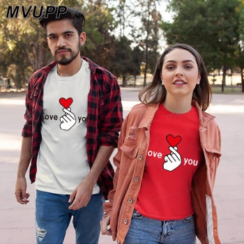 Bomuld Par finger hjerte print T-shirt til Sommeren 2020 Mænd Kvinder Tee shirt Casual Streetwear Kort Ærme Toppe, t-Shirts O-hals Tøj
