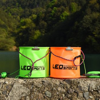 2018 Nye Eva Sammenklappelig Spand med Vand Fiskeri Taske Med 5m 32 Flettet Nylon Reb Udendørs Bærbare Fiskeri Værktøjer Tønde 18x18cm 190g